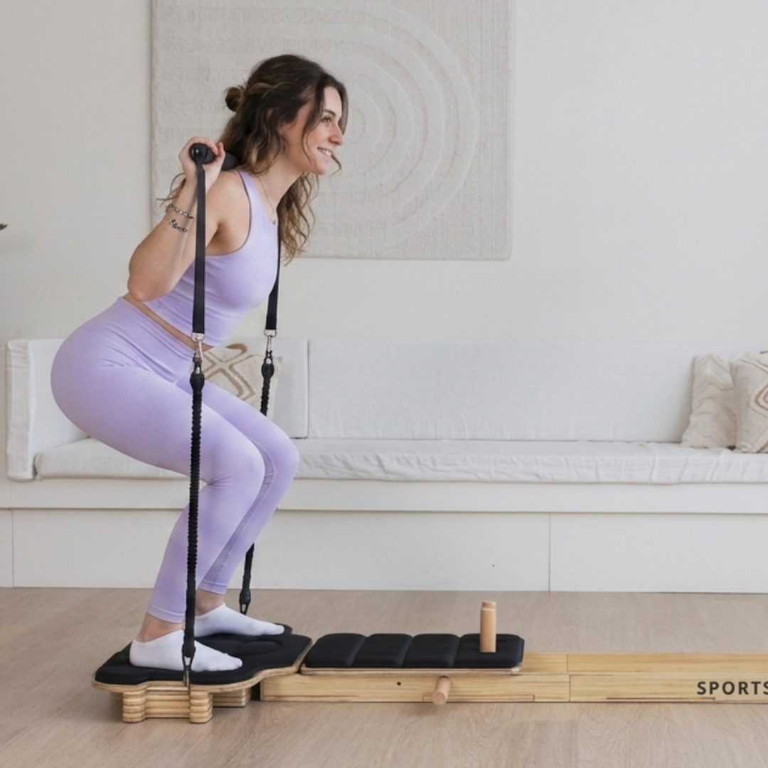Et le squat sur reformer, pour les jambes et les fessiers.